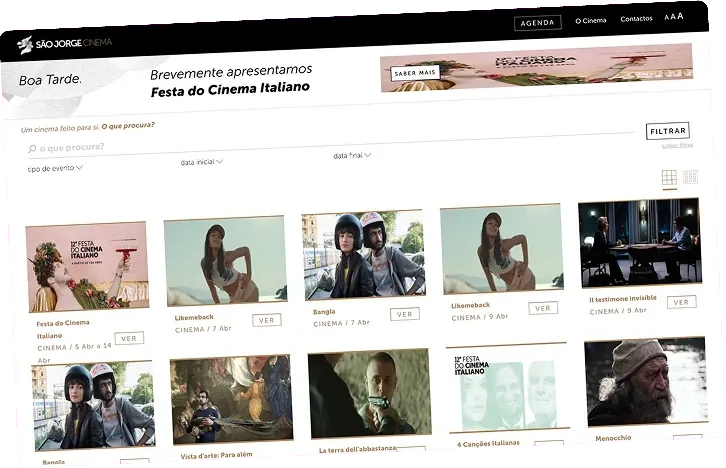 Cinema São Jorge website showing the programme of screenings