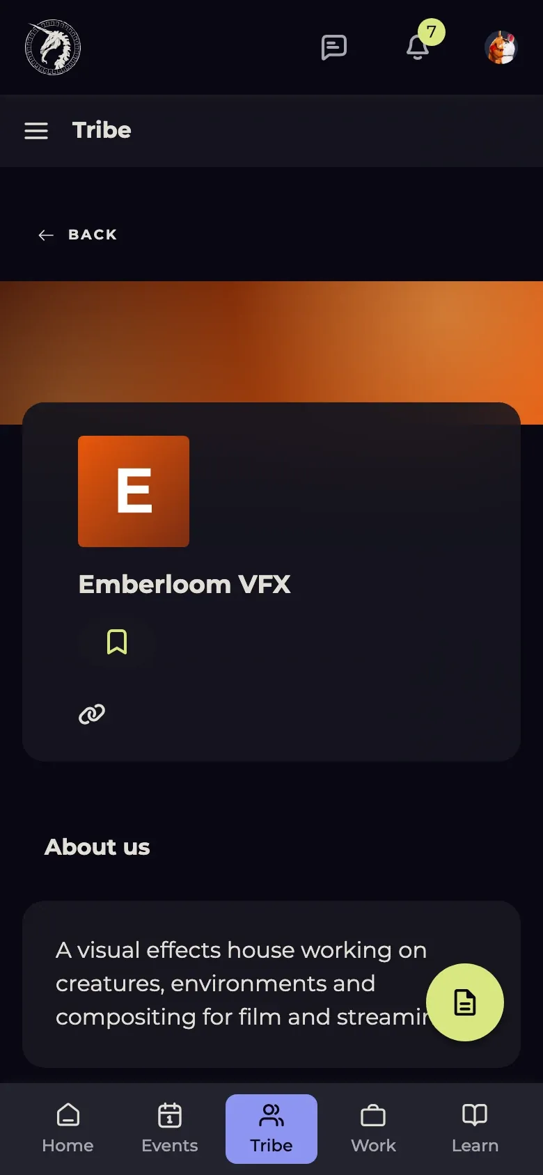 A studio's company profile in THU on a phone